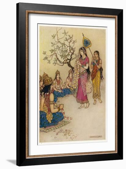 Damayanti Daughter of Bhima King of Vidarbha Chooses Prince Nala as Her Husband-Warwick Goble-Framed Art Print