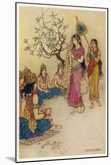 Damayanti Daughter of Bhima King of Vidarbha Chooses Prince Nala as Her Husband-Warwick Goble-Mounted Art Print