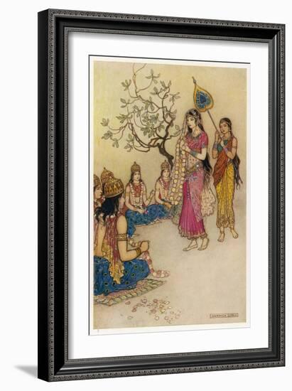 Damayanti Daughter of Bhima King of Vidarbha Chooses Prince Nala as Her Husband-Warwick Goble-Framed Art Print