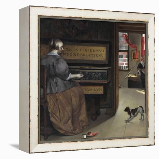 Dame Au Clavecin - Peinture De Gabriel Metsu (1629-1667), Huile Sur Toile (82,5X85 Cm), Vers 1665 --Gabriel Metsu-Framed Premier Image Canvas