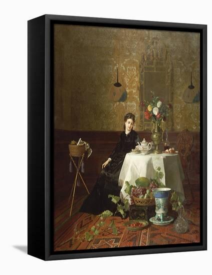 Dame Beim Tee-David Emil Joseph de Noter-Framed Premier Image Canvas