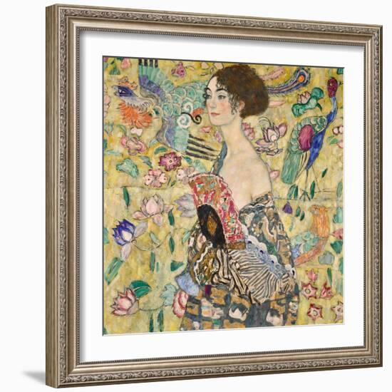 Dame Mit Fächer (Lady with a Fan), 1917-18 (Oil on Canvas)-Gustav Klimt-Framed Giclee Print