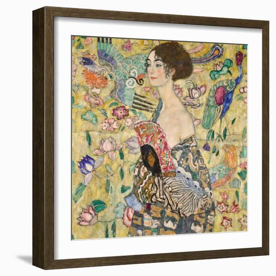 Dame Mit Fächer (Lady with a Fan), 1917-18 (Oil on Canvas)-Gustav Klimt-Framed Giclee Print