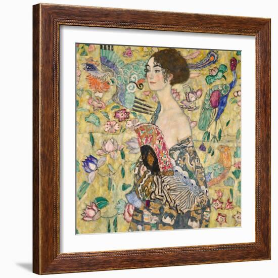 Dame Mit Fächer (Lady with a Fan), 1917-18 (Oil on Canvas)-Gustav Klimt-Framed Giclee Print