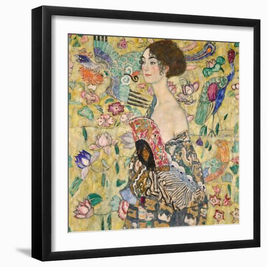 Dame Mit Fächer (Lady with a Fan), 1917-18 (Oil on Canvas)-Gustav Klimt-Framed Giclee Print