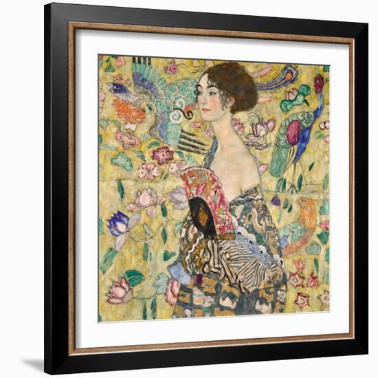 Dame Mit Fächer (Lady with a Fan), 1917-18 (Oil on Canvas)-Gustav Klimt-Framed Giclee Print