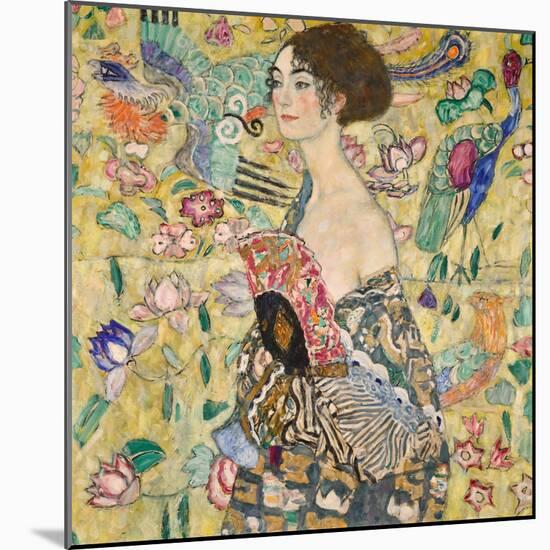 Dame Mit Fächer (Lady with a Fan), 1917-18 (Oil on Canvas)-Gustav Klimt-Mounted Giclee Print