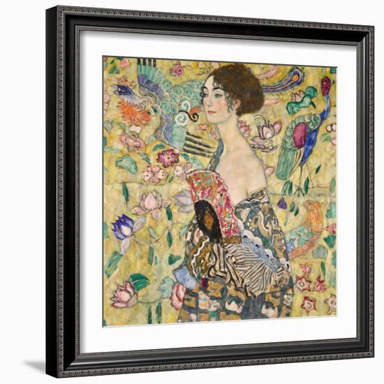 Dame Mit Fächer (Lady with a Fan), 1917-18 (Oil on Canvas)-Gustav Klimt-Framed Giclee Print