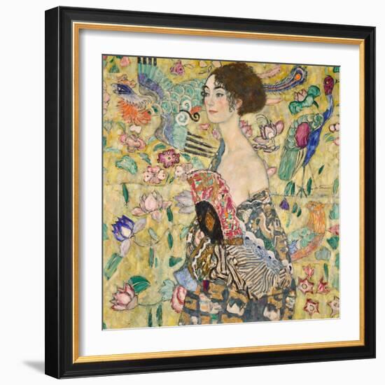 Dame Mit Fächer (Lady with a Fan), 1917-18 (Oil on Canvas)-Gustav Klimt-Framed Giclee Print