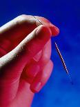 Acupuncturist's Hands Insert Needle Into Man's Ear-Damien Lovegrove-Mounted Photographic Print