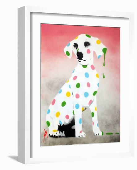 Damien's Dotty Spotty Dawg - Pink-Juan Sly-Framed Art Print