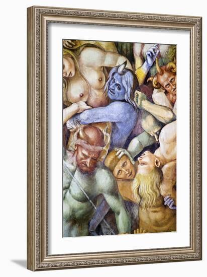 Damned in Hell, Detail with Self-Portrait of Luca Signorelli in Guise of a Blue Demon-Luca Signorelli-Framed Giclee Print