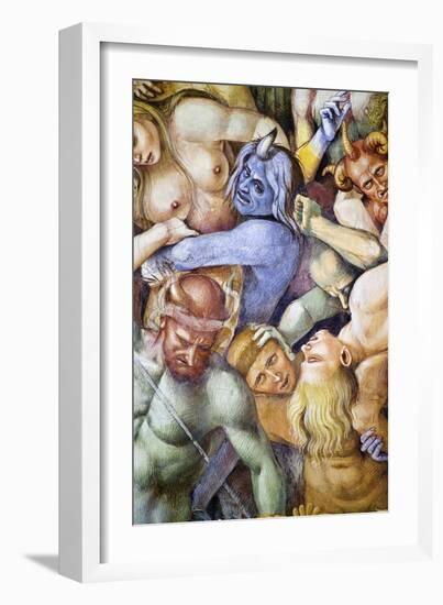 Damned in Hell, Detail with Self-Portrait of Luca Signorelli in Guise of a Blue Demon-Luca Signorelli-Framed Giclee Print