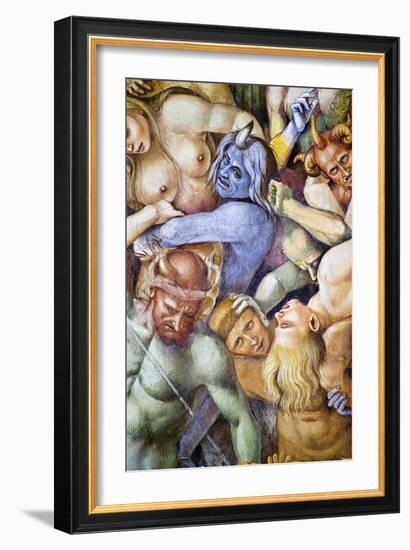 Damned in Hell, Detail with Self-Portrait of Luca Signorelli in Guise of a Blue Demon-Luca Signorelli-Framed Giclee Print