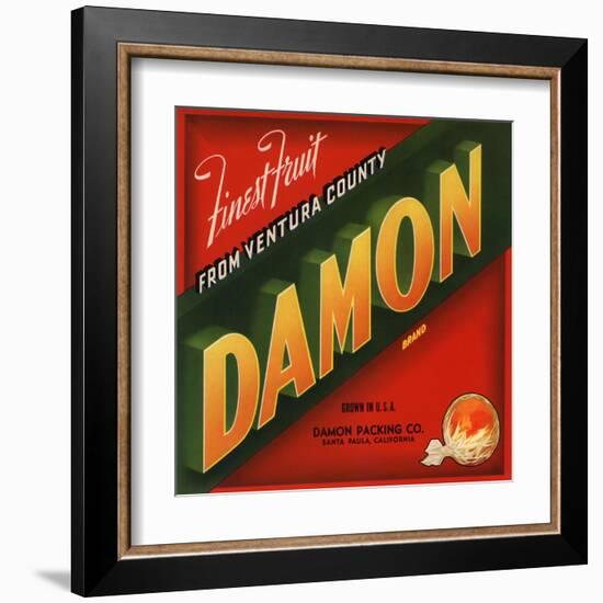 Damon Brand - Santa Paula, California - Citrus Crate Label-Lantern Press-Framed Art Print