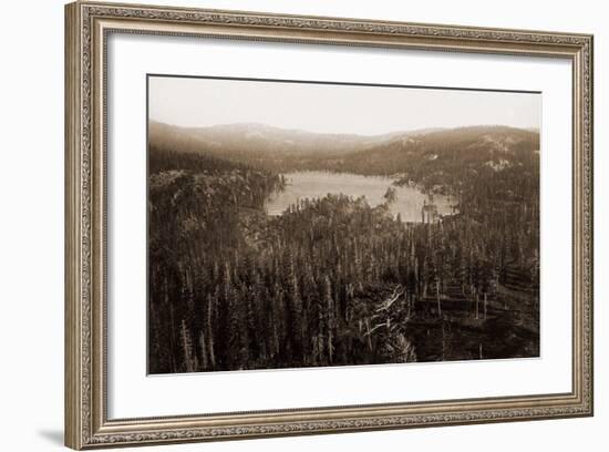 Dams and Lake, Nevada County, California, Distant View, about 1871-Carleton Watkins-Framed Art Print