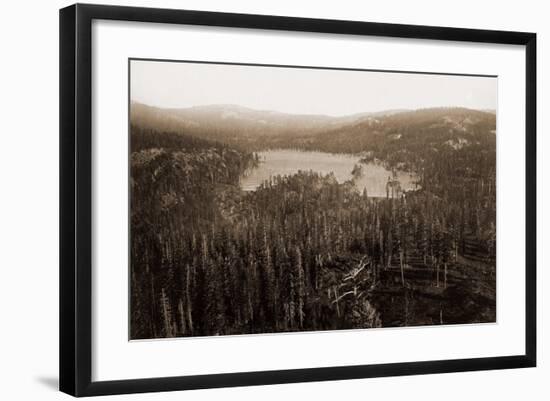 Dams and Lake, Nevada County, California, Distant View, about 1871-Carleton Watkins-Framed Art Print