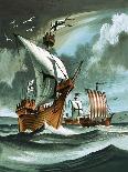 Trading Ships with Teutonic Knights Aboard Closing in on a Pirate Vessal-Dan Escott-Mounted Giclee Print