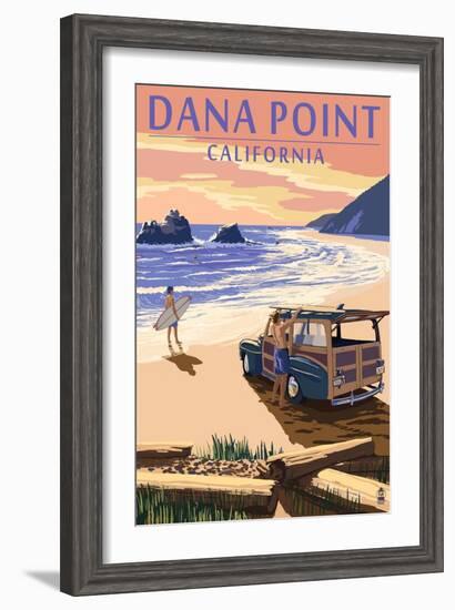 Dana Point, California - Woody on Beach-Lantern Press-Framed Art Print