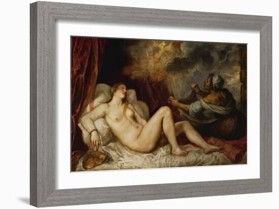 Danae, While the Gold Coins Pour Down on Danae, an Old Servant Tries to Catch Them in Her Apron-Titian (Tiziano Vecelli)-Framed Giclee Print