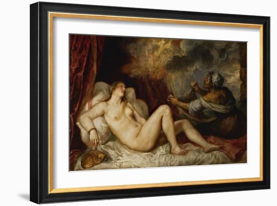 Danae, While the Gold Coins Pour Down on Danae, an Old Servant Tries to Catch Them in Her Apron-Titian (Tiziano Vecelli)-Framed Giclee Print