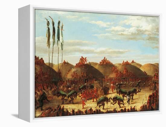 Dance of Buffalo at Mandan Okipa Ceremony-George Catlin-Framed Premier Image Canvas