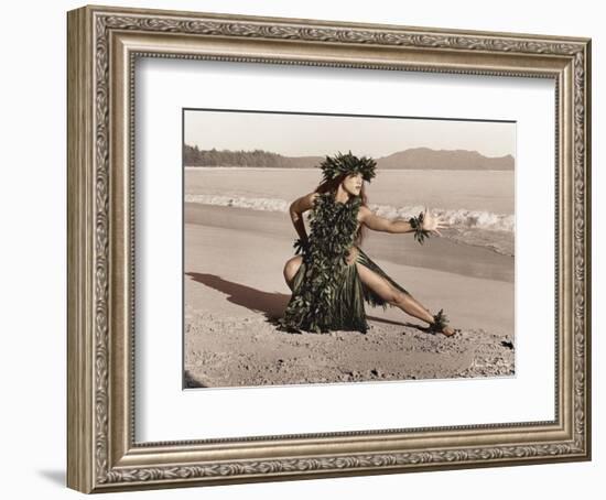 Dance of the Turtle, Hawaiian Hula Dancer-Alan Houghton-Framed Art Print