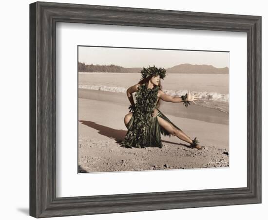 Dance of the Turtle, Hawaiian Hula Dancer-Alan Houghton-Framed Art Print