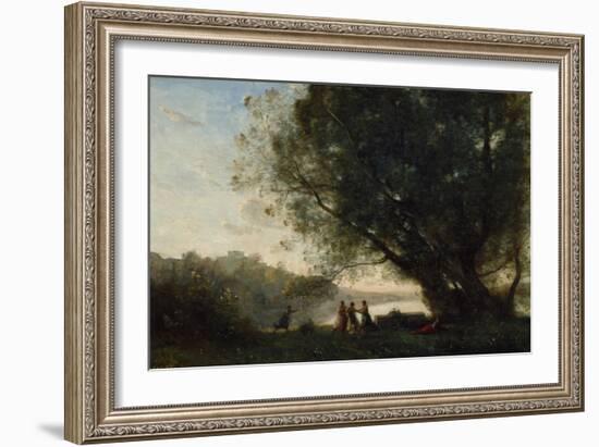 Dance under the Trees at the Edge of the Lake, 1865-70-Jean-Baptiste-Camille Corot-Framed Giclee Print