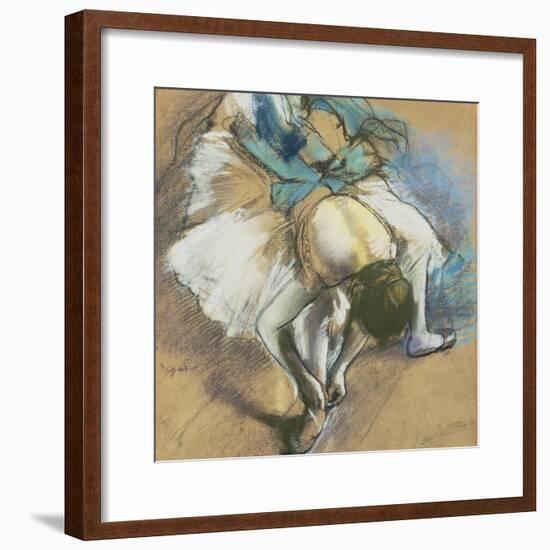 Dancer Adjusting Her Shoes, about 1880/85-Edgar Degas-Framed Giclee Print