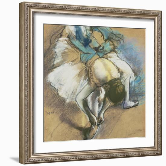 Dancer Adjusting Her Shoes, about 1880/85-Edgar Degas-Framed Giclee Print