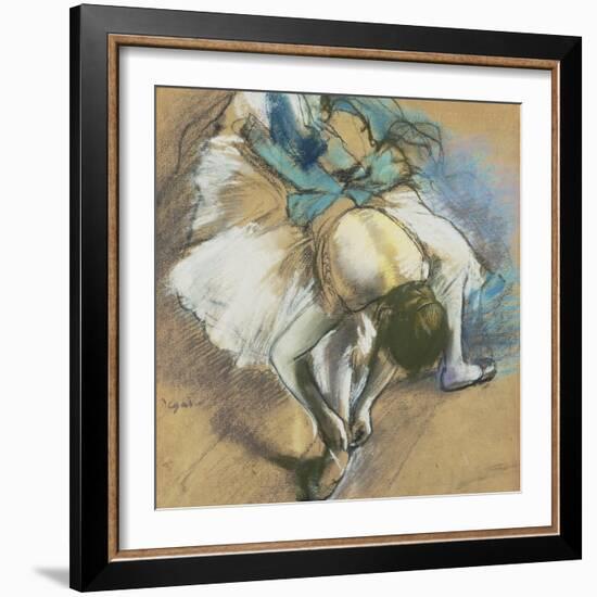 Dancer Adjusting Her Shoes, about 1880/85-Edgar Degas-Framed Giclee Print