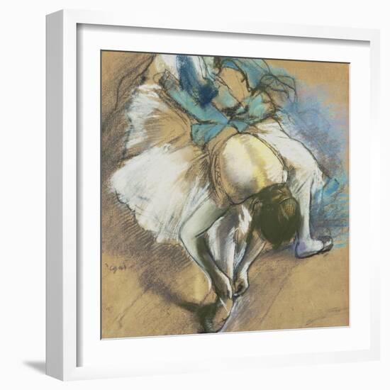 Dancer Adjusting Her Shoes, about 1880/85-Edgar Degas-Framed Giclee Print