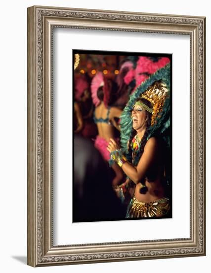 Dancer Amid Crowd of Samba Enthusiasts in Scanty, for Annual Rio Carnival Samba School Parade-Bill Ray-Framed Photographic Print