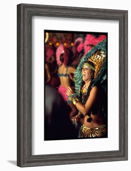 Dancer Amid Crowd of Samba Enthusiasts in Scanty, for Annual Rio Carnival Samba School Parade-Bill Ray-Framed Photographic Print