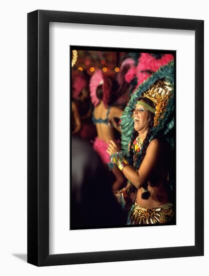 Dancer Amid Crowd of Samba Enthusiasts in Scanty, for Annual Rio Carnival Samba School Parade-Bill Ray-Framed Photographic Print