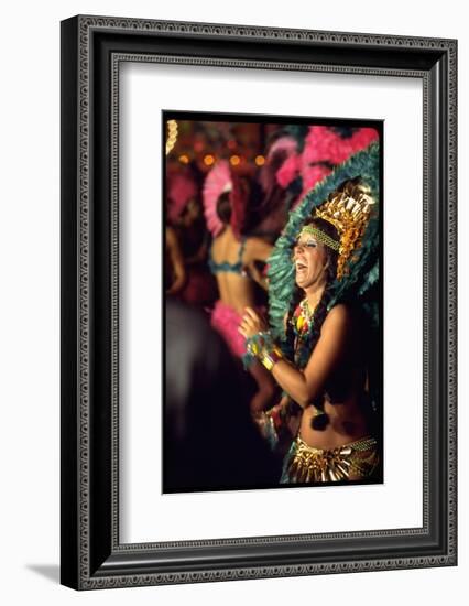 Dancer Amid Crowd of Samba Enthusiasts in Scanty, for Annual Rio Carnival Samba School Parade-Bill Ray-Framed Photographic Print