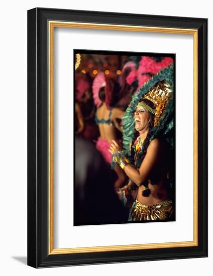 Dancer Amid Crowd of Samba Enthusiasts in Scanty, for Annual Rio Carnival Samba School Parade-Bill Ray-Framed Photographic Print