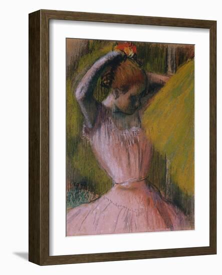 Dancer arranging her Hair by Edgar Degas-Edgar Degas-Framed Giclee Print