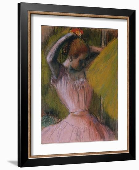 Dancer arranging her Hair by Edgar Degas-Edgar Degas-Framed Giclee Print