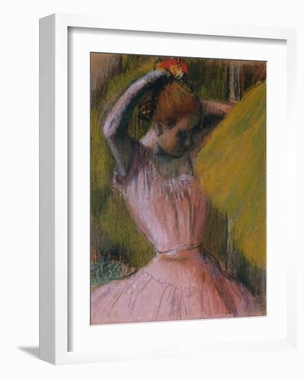 Dancer arranging her Hair by Edgar Degas-Edgar Degas-Framed Giclee Print