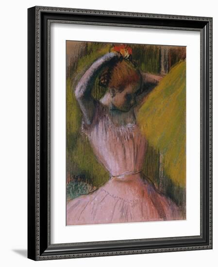 Dancer arranging her Hair by Edgar Degas-Edgar Degas-Framed Giclee Print