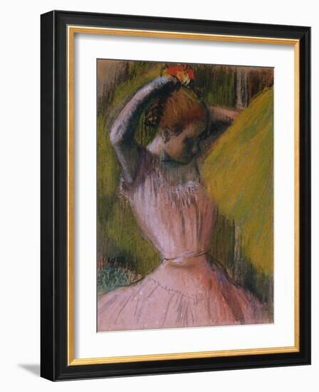 Dancer arranging her Hair by Edgar Degas-Edgar Degas-Framed Giclee Print