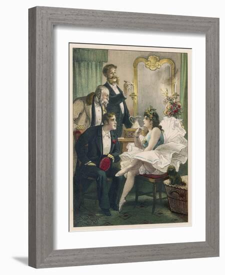 Dancer Entertains Three Devotees of Her Art in Her Dressing Room-D. Eusebio Planas-Framed Art Print