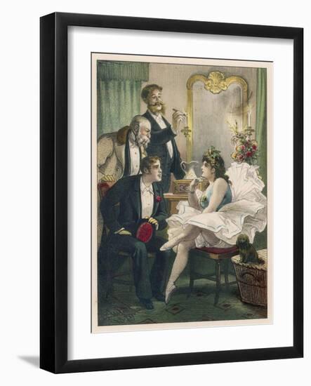 Dancer Entertains Three Devotees of Her Art in Her Dressing Room-D. Eusebio Planas-Framed Art Print