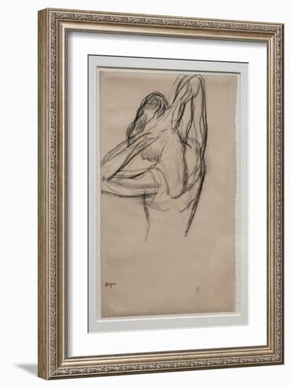 Dancer, half-body, arms crossed behind her head. Around 1880. Charcoal-Edgar Degas-Framed Giclee Print