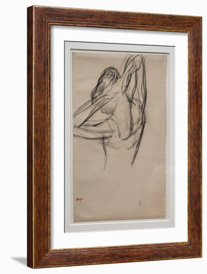 Dancer, half-body, arms crossed behind her head. Around 1880. Charcoal-Edgar Degas-Framed Giclee Print