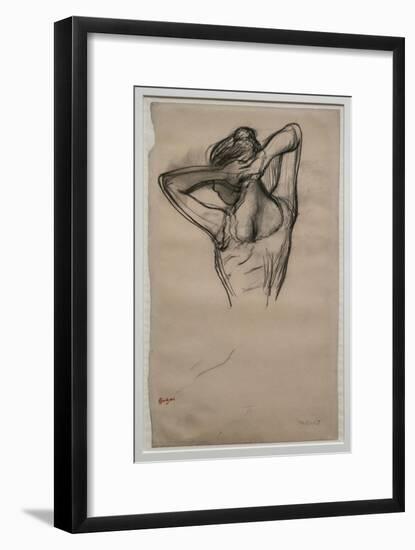 Dancer, half-body, arms crossed behind her head. Around 1880. Pencil on paper.-Edgar Degas-Framed Giclee Print