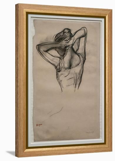 Dancer, half-body, arms crossed behind her head. Around 1880. Pencil on paper.-Edgar Degas-Framed Premier Image Canvas