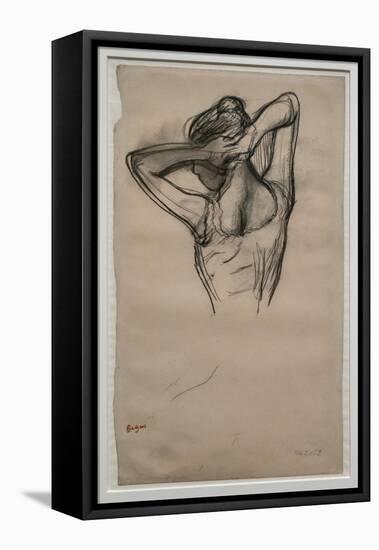 Dancer, half-body, arms crossed behind her head. Around 1880. Pencil on paper.-Edgar Degas-Framed Premier Image Canvas